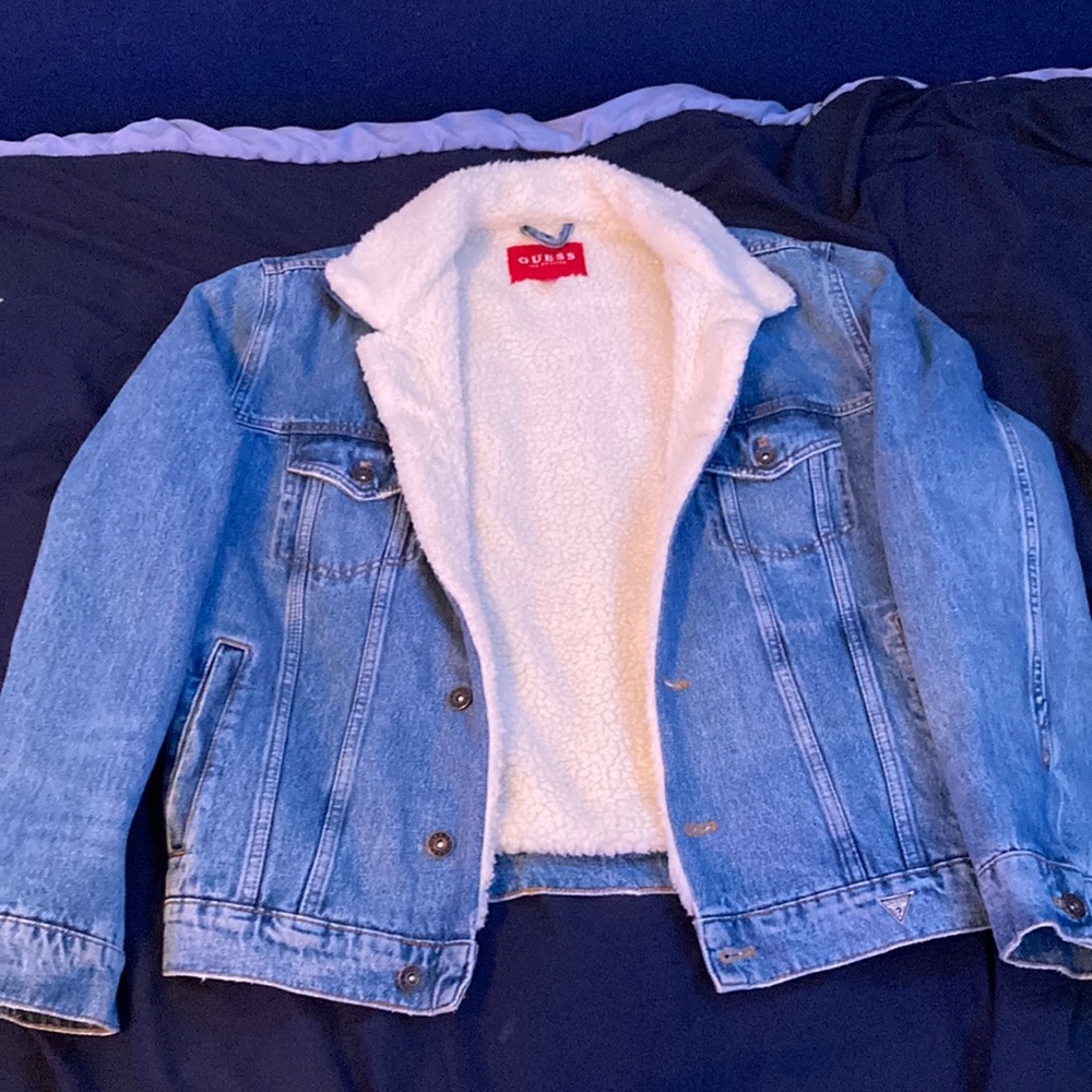 factory braun sherpa jean jacket from guess size M